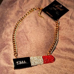 Large Lipstick Rhinestone Necklace